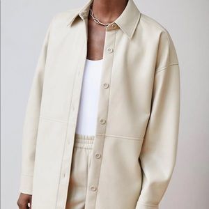 Aritzia Babaton Pelli Shirt Jacket Vegan Leather Beige Size M